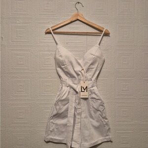 LAMIAR White Belted V-Neck Romper